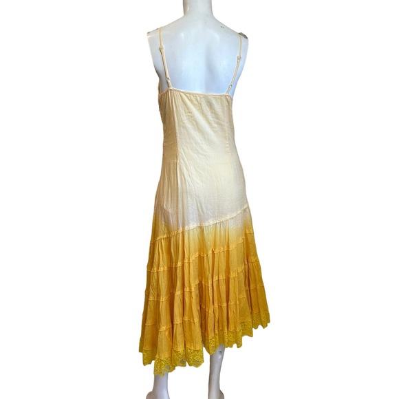 Alberto Makali Ombre Yellow Asymmetrical Crochet Look Midi SunDress Y2K sz 8 - Picture 2 of 10